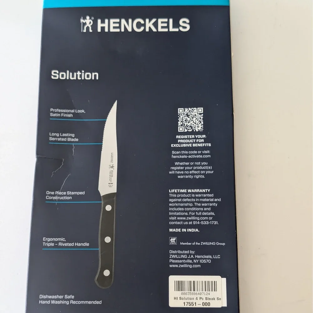 Henckels Solution 4pc Steak Knife Set Stainless Steel Serrated 17551-000